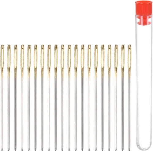 HARFINGTON 20 agujas de coser romas grandes de 0.049 in de diámetro, agujas de acero inoxidable para tapiz, agujas de tejer con tubo de