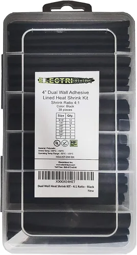 Miniatura 3 de Electriduct Kit de tubos termorretráctiles de 170 piezas, relación 2:1, 4 pulgadas de longitud, rango de tamaños surtidos: 1/16" a 3/8" (negro)