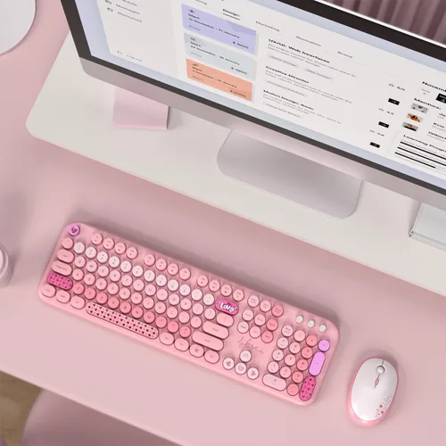 Miniatura 27 de KNOWSQT Combo de teclado y ratón inalámbrico, teclados lindos de tamaño completo estilo máquina de escribir 2.4G azul colorido - receptor USB Plug