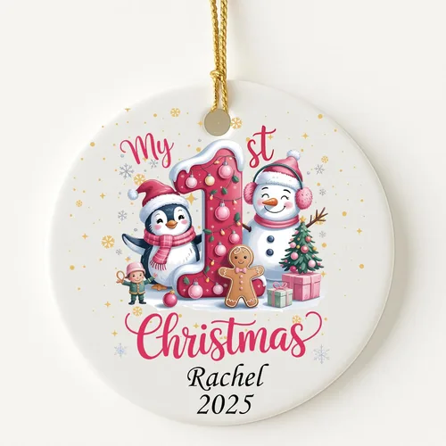 Miniatura 8 de Adorno personalizado de mi primera Navidad 2025 – Recuerdo redondo de cerámica con nombre personalizado – Decoración de árbol de Navidad para bebés