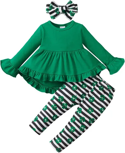 Miniatura 168 de Kucnuzki Conjunto de ropa para bebé niña pequeña, camisa de manga con volantes, pantalón floral, ropa de otoño e invierno para niña