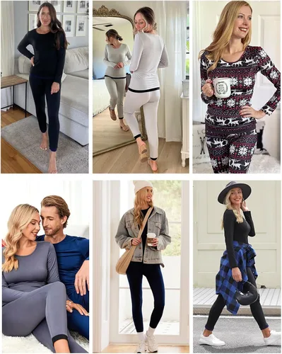 Miniatura 4 de Ekouaer Conjunto de ropa interior térmica para mujer, ropa interior larga, capa base, ligero, conjunto de 2 piezas