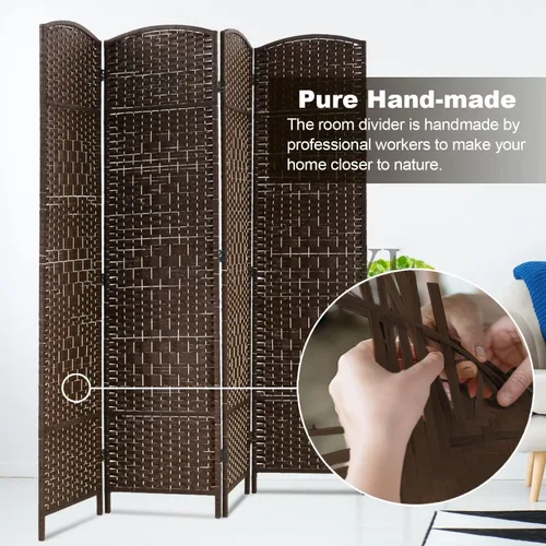 Miniatura 3 de HCY Divisor de habitación de 6 pies, Divisor de pared de 4 paneles, Pantalla de madera de malla tejida a mano, Separadores de habitación de división