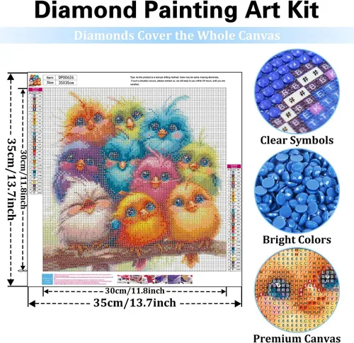 Miniatura 4 de Kits de pintura de arte de diamante de pájaros RYMILIE para adultos, pinturas de lunares de diamante para principiantes, pintura redonda 5D