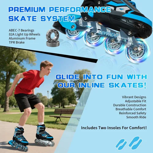 Miniatura 5 de Patines en línea ajustables para niños y adultos, patines al aire libre para principiantes con todas las ruedas iluminadas para niñas, niños, Azul