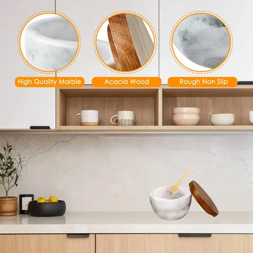 Azucarero con tapa, contenedor de azúcar de mármol con madera de acacia natural, bodega de sal con tapa, tarro de azúcar, recipiente de sal, Gris