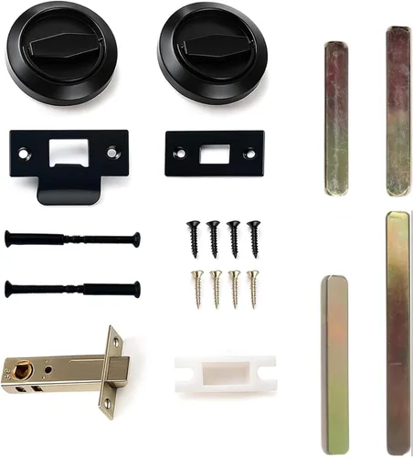 Miniatura 5 de Dixiao - Cerradura de puerta empotrada de acero inoxidable 304 negra redonda, pomo de puerta con cerradura de instalación oculta, asas de puerta