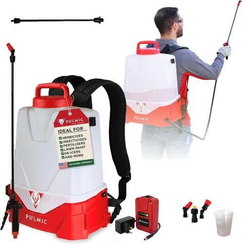 PULMIC - Pulverizador eléctrico de mochila de 4 galones con batería para césped, jardín y granja, presión ajustable, bomba rociadora de alto