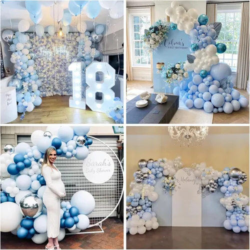 Miniatura 4 de Jobkoo Kit de arco de globos azul y blanco, guirnalda de globos de aluminio plateado 4D, globos de látex azul claro y plateado, globos de látex
