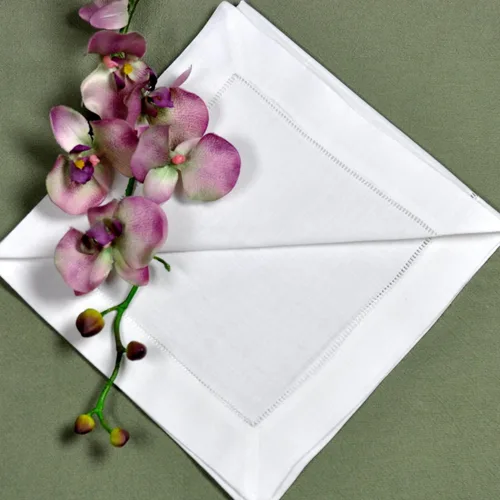 Miniatura 6 de Bumblebee Linens Servilletas de cena con dobladillo de mezcla de algodón de lino blanco - Juego de 4 servilletas de tela con dobladillo de escalera