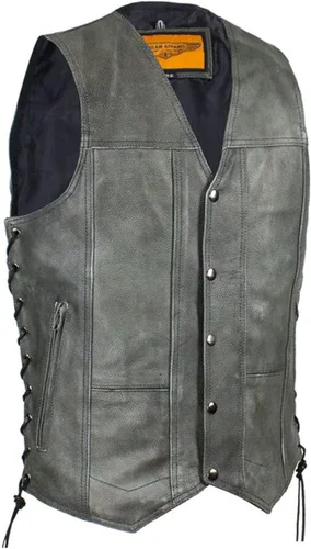 GARGOYLE BELLS Chaleco de cuero negro para hombre, chaleco de cuero de vaca con forro de motociclista para hombres