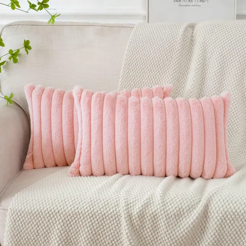 Miniatura 39 de Soleebee Juego de 2 fundas de cojín, terciopelo suave, acogedoras, pelo sintético de conejo, sofá, cama, silla, decorativa para el hogar, 22 x 22