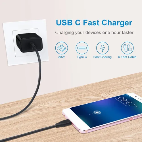 Miniatura 7 de Cargador de pared USB C, cable de carga rápida PD de 20 W para Samsung Galaxy S25 S24 S23 S22 S21 S20 FE A16 A15 5G A14 A21, Google Pixel 10 9 Pro