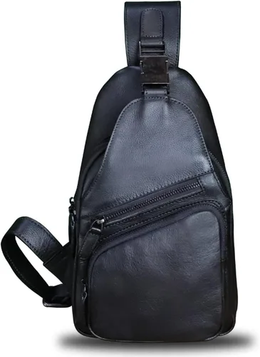 Miniatura 2 de LRTO Bolso de cuero genuino para hombres y mujeres, estilo vintage, de cuero auténtico, bandolera de hombro, bolso cruzado en el pecho, Grisoscuro