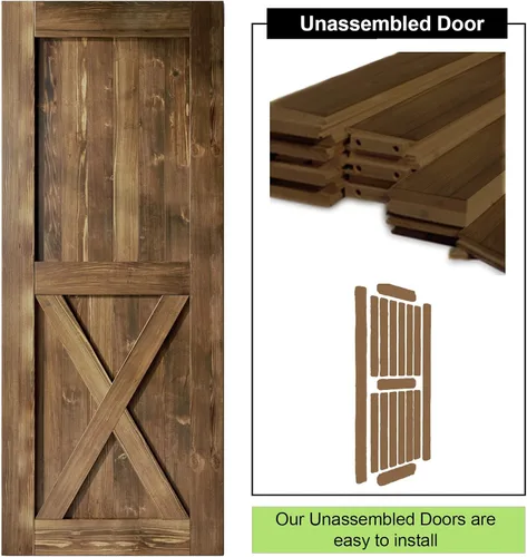 Miniatura 5 de Homacer Puerta de granero de madera maciza de 34 pulgadas de ancho x 84 pulgadas de alto x 1-3/8 pulgadas de profundidad, acabado y sin ensamblar
