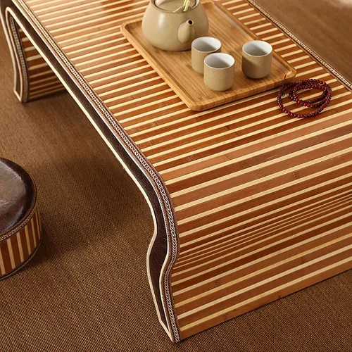 Miniatura 5 de HM&DX Mesa de centro de madera, mesa de piso japonesa, mesa de té de tatami, mesa de centro tejida de ratán, mesa de altar baja para meditación