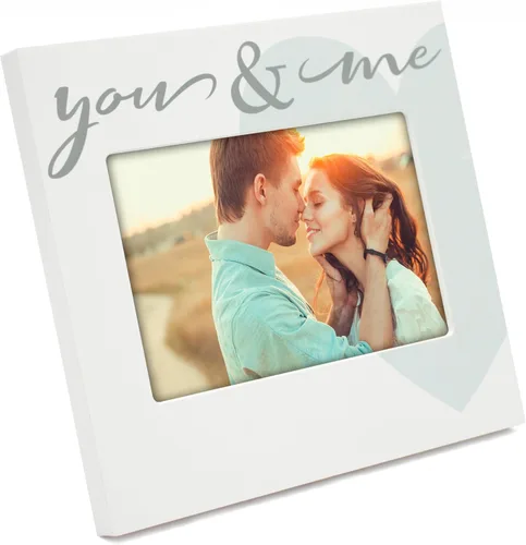 Miniatura 2 de Marco de fotos romántico blanco de 4 x 6, diseño de corazón You & Me, construcción de MDF, pantalla de mesa de vidrio real, regalo ideal