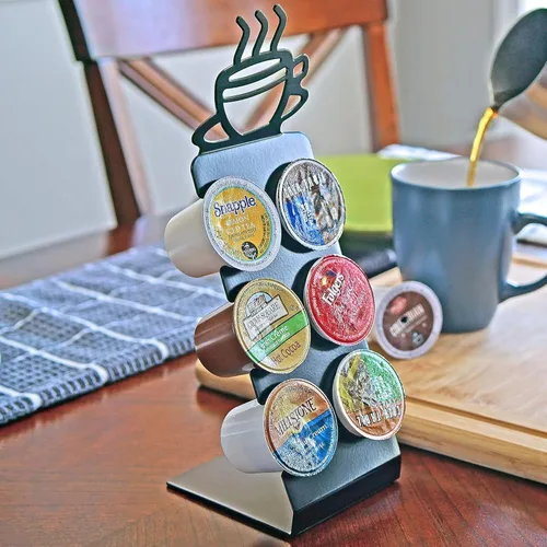 Miniatura 6 de Soporte para cápsulas de café para encimera, soporte de 6 ranuras K-Cup para espacios pequeños, almacenamiento compacto, soporte de metal