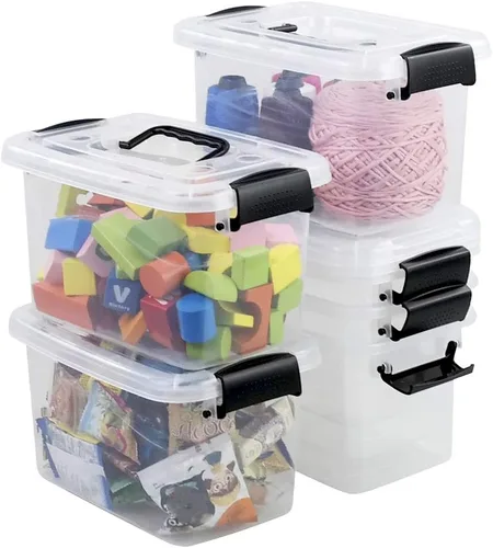 Miniatura 4 de Paquete de 6 cajas de almacenamiento de 5.5 cuartos de galón con tapas, pequeños contenedores de almacenamiento de plástico con asa