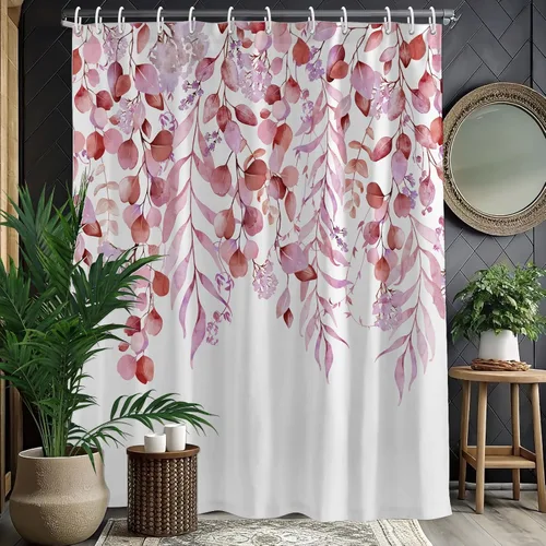 Miniatura 11 de KAIRA Cortina de ducha de eucalipto negro con diseño clásico y moderno, hojas de plantas de acuarela con diseño floral, decoración de baño, 72 x 72
