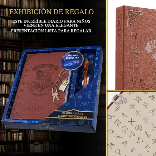 Miniatura 5 de Diario con candado de Harry Potter con bolígrafo de tinta invisible UV para niños, adolescentes, diario secreto con llave, páginas rayadas, Marrón