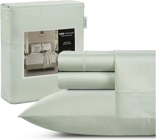 Miniatura 25 de Juego de sábanas 100% algodón para cama King, juego de sábanas certificadas de 1000 TC con bolsillo profundo, juego de sábanas y fundas de almohada