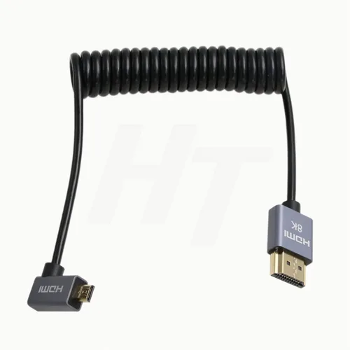 Miniatura 7 de Micro HDMI a ángulo recto HDMI 4K 8K Cable en espiral para Sony A6400 A7R Canon R5 R7 GH4 S5 Z50 Cámara ATOMOS Ninja V Portkeys Monitor Tipo A D