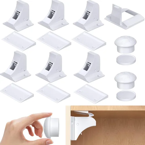 Miniatura 12 de AOSITE - Cerraduras magnéticas de seguridad para niños, paquete de 4 cerraduras magnéticas para cajones de cocina con adhesivo, sin taladrar ni