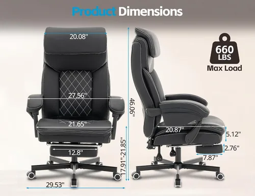 Miniatura 2 de Ergonomic Big and Tall Office Chair with Footrest, PU Leather High Back Executive Gaming Chair, Reclining Wide Computer Desk Chair with Lumbar