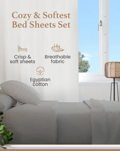 Miniatura 2 de Good Sleep Bedding Juego de sábanas tamaño King con bolsillos profundos – 4 piezas, juego de sábanas de algodón egipcio, camas tamaño King, con Gris