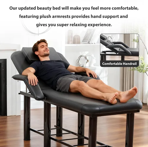 Miniatura 5 de Mesa de masaje estacionaria, cama de masaje con estante de almacenamiento, cama facial de spa con cojines para el pecho y reposacabezas extraíbles