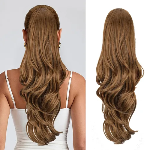 Miniatura 35 de Extensión de cola de caballo rubio, extensión de cola de caballo con cordón de 20 pulgadas para mujeres, extensiones de cabello de cola de caballo