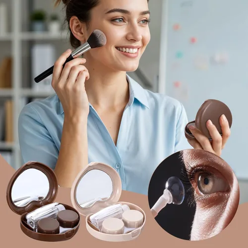 Miniatura 4 de 2 lentes de contacto marrones, estuche para lentes de contacto con corazón, caja portátil de lentes de contacto de tamaño de viaje con pinzas