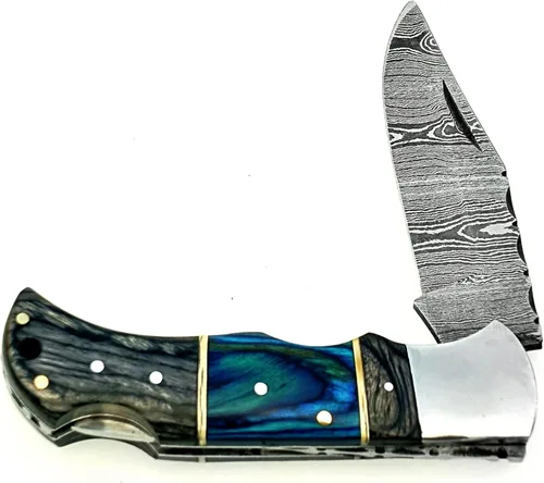 Miniatura 5 de Cuchillo de bolsillo de acero de Damasco, hecho a mano, cuchillo plegable de alta calidad para hombres, cuchillo al aire libre para camping