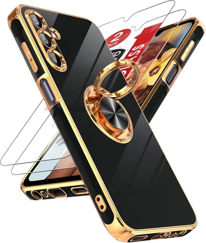 Miniatura 145 de LeYi Funda para Samsung Galaxy S22 Ultra con soporte de anillo giratorio de 360°, soporte magnético, chapado en oro rosa, borde protector para Negro