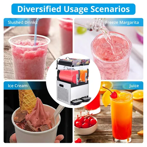 Miniatura 5 de Máquina comercial de granizado Máquina de bebidas congeladas, doble tanque 12l 700w acero inoxidable, Margarita Wine Slush Smoothies Maker para Negro