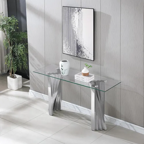 Miniatura 87 de Mesa de centro de cristal de lujo, mesa de centro de sofá de 47 pulgadas con marco de acero inoxidable dorado y parte superior de vidrio negro, mesa