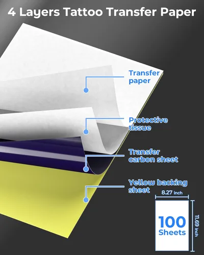 Miniatura 2 de Itari Papel de transferencia de tatuajes, 100 hojas tamaño A4, papel de transferencia de plantillas de tatuaje para bricolaje, papel de rastreo
