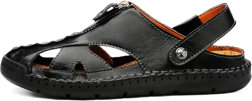 Miniatura 2 de JAMONWU Men's Casual Closed Toe Adjustable Leather Sandals Handmade Fisherman Beach Sandals