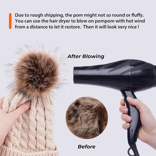 Miniatura 6 de Livingston Gorro de punto suave de invierno para mujer con pompón de piel sintética