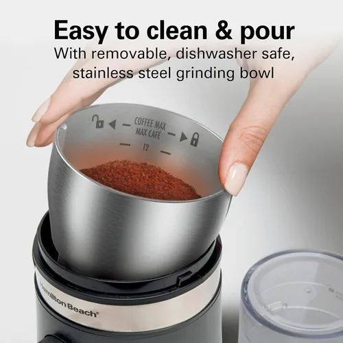 Miniatura 5 de Hamilton Beach Molinillo de café eléctrico para granos, especias y más, con múltiples ajustes de molienda para hasta 14 tazas, cámara de acero