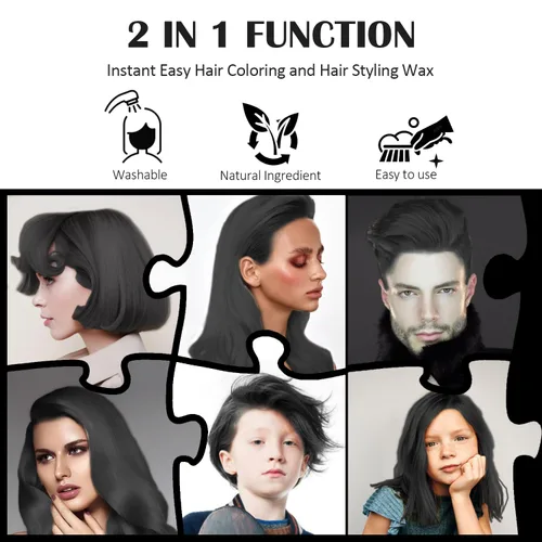 Miniatura 4 de Cera temporal negra para el cabello, tinte en crema para peinado natural instantáneo, pomadas lavables para hombres, niñas, mujeres, jóvenes, barro
