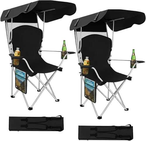 Miniatura 13 de Sillas de camping plegables portátiles con toldo y toldo para adultos, tela Oxford 600D duradera resistente a la intemperie, silla de camping