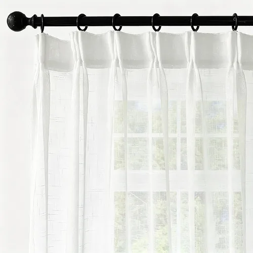 Miniatura 32 de Cortinas plisadas negras traslúcidas de 84 pulgadas de largo, 2 paneles para dormitorio, lino texturizado, ganchos transparentes para pista