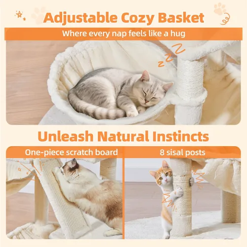 Miniatura 6 de Taoqimiao Árbol para gatos de 57.5 pulgadas, torre para gatos de interior para adultos, condominio extragrande para gatos, 8 postes rascadores