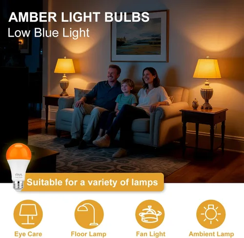 Miniatura 5 de KINUR Bombillas LED ámbar, A19 9 W (equivalente a 60 W) 1800 K E26 A19 bombillas suaves ámbar luz cálida para dormitorio, sueño saludable, luz