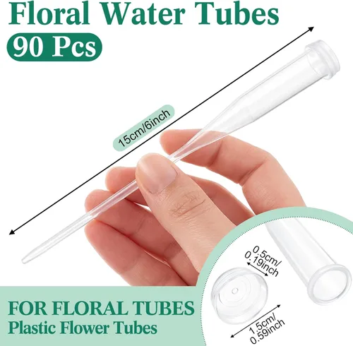 Miniatura 2 de Tessco for you 90 tubos de agua florales de 6 pulgadas, suministros de flores de plástico para flores frescas con tapa de goma para arreglos
