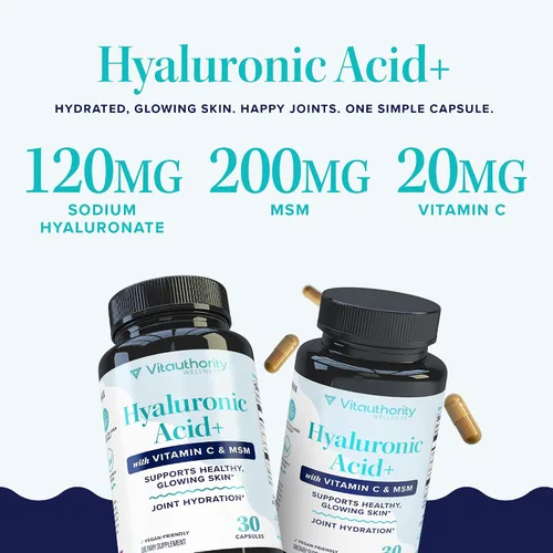 Miniatura 4 de Vitauthority Cápsulas de ácido hialurónico con MSM y vitamina C 120 mg de hialuronato de sodio Hidratación de la piel, elasticidad y apoyo
