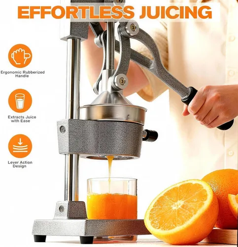 Miniatura 3 de Exprimidor de cítricos de hierro fundido – Prensa manual de naranja resistente de 13.8 libras, taza y colador de acero inoxidable 304, exprimidor