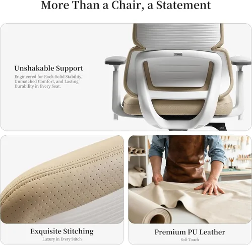 Miniatura 6 de EUREKA ERGONOMIC Remi - Silla de oficina con respaldo alto, silla de oficina de piel sintética con ruedas, silla de escritorio de cuero, silla